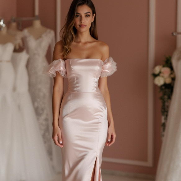 Dazzling Pink Evening Dress & Prom Dress with Pearl Embellishments for a Chic Touch