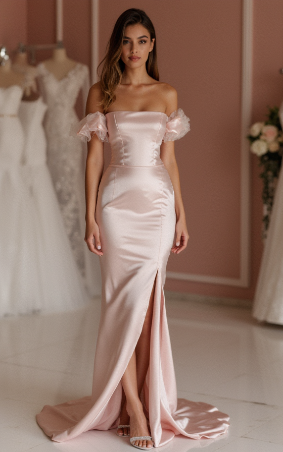 Dazzling Pink Evening Dress & Prom Dress with Pearl Embellishments for a Chic Touch