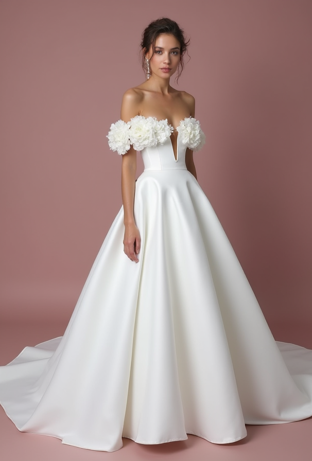 Classic White Princess Wedding Dress with Glitter Tulle and Romantic Lace Appliqué