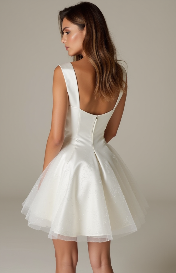 Stylish White Mini Short Wedding Dress with a Cowl Neckline for a Modern and Chic Look