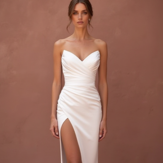 A-Line Wedding Dress with Pleated Skirt for a Timeless Bridal Look