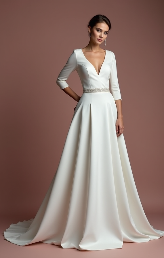 Princess White Wedding Dress with Long Sleeves for a Graceful Look