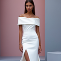 Stunning White Mermaid Wedding Dress with a Lace Bodice and Fitted Skirt