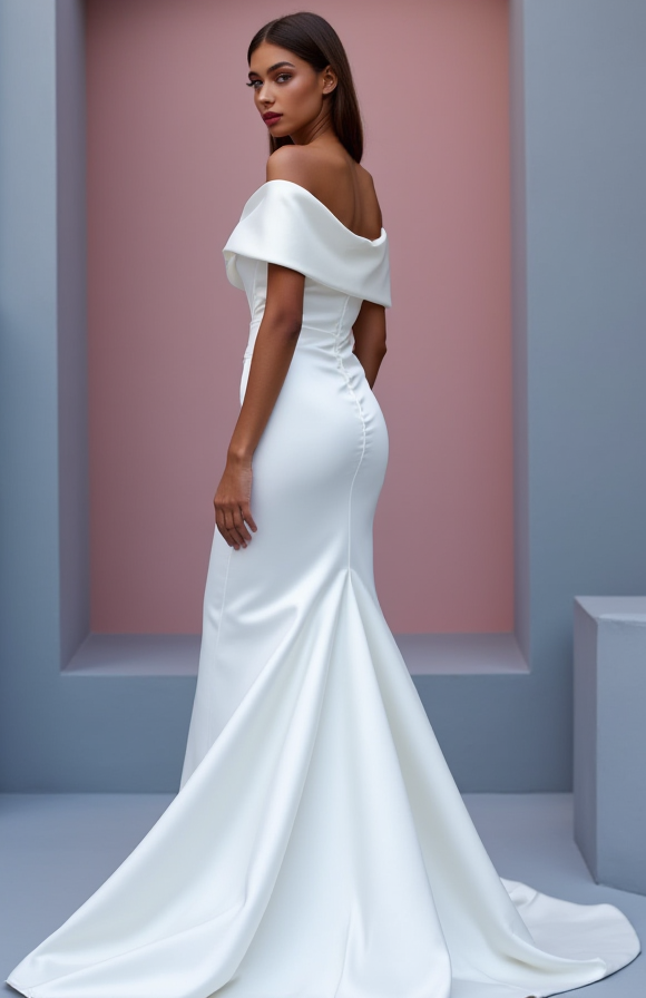 Stunning White Mermaid Wedding Dress with a Lace Bodice and Fitted Skirt