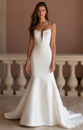 Timeless White Mermaid Wedding Gown with an Elegant Lace Overlay for a Vintage Feel