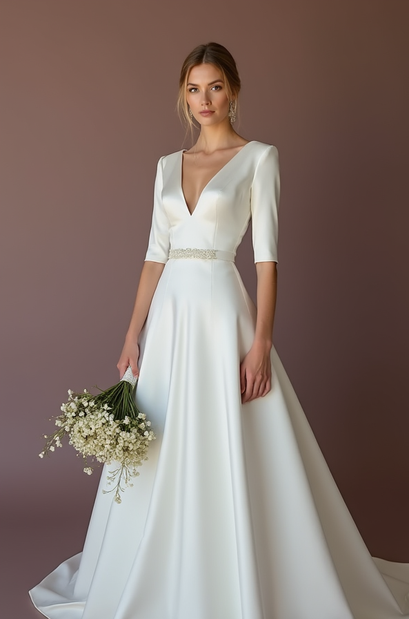 Elegant White Princess Wedding Dress with Lace Appliqué and a Flowing Ball Gown Skirt