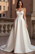 Fairytale White Princess Wedding Dress with Off-Shoulder Sleeves and Sparkling Tulle