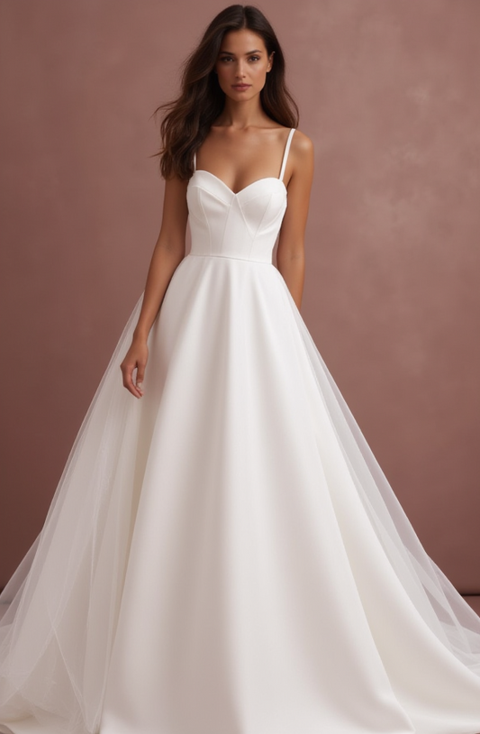 Regal White Princess Ball Gown with Intricate Lace Details and a Dramatic Train