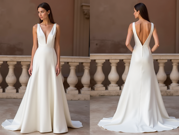 Timeless White Princess Wedding Dress with Satin Skirt and Beaded Corset Bodice