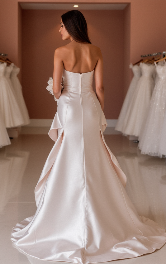 Trendy White A-Line Bridal Gown with Off-Shoulder Draping and Elegant Silhouette