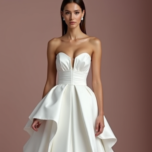 Chic White Princess Bridal Gown with a Sculpted Bodice and Layered Skirt