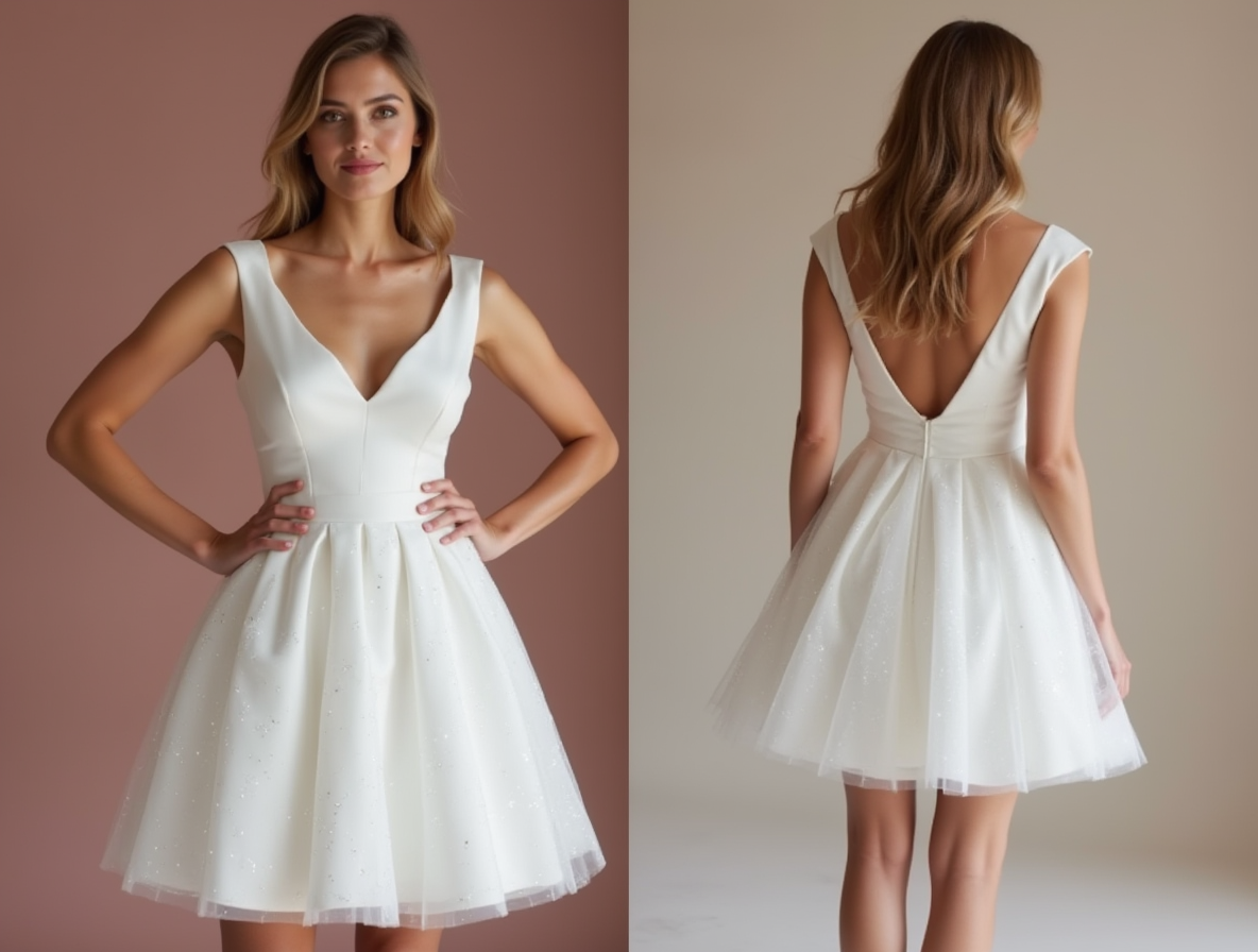 Timeless White Mini Short Wedding Dress with an Embroidered Bodice for Elegant Detailing