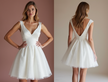 Timeless White Mini Short Wedding Dress with an Embroidered Bodice for Elegant Detailing