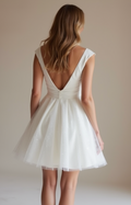 Timeless White Mini Short Wedding Dress with an Embroidered Bodice for Elegant Detailing