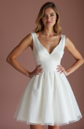 Timeless White Mini Short Wedding Dress with an Embroidered Bodice for Elegant Detailing
