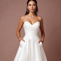 Modern White Mini Short Wedding Dress with a Satin Bow Back for a Luxe Finish