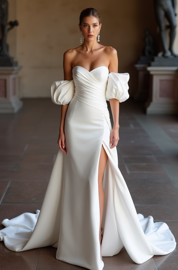 Romantic White Mermaid Wedding Dress with Floral Lace and a Fitted Bodice