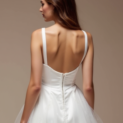 Playful White Mini Short Wedding Dress with a Floral Appliqué Skirt for a Romantic Feel