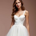 Playful White Mini Short Wedding Dress with a Floral Appliqué Skirt for a Romantic Feel