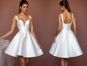 Elegant White Mini Short Wedding Dress with an Illusion Neckline for a Subtle Sexy Look