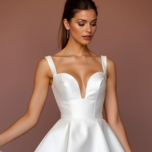 Elegant White Mini Short Wedding Dress with an Illusion Neckline for a Subtle Sexy Look