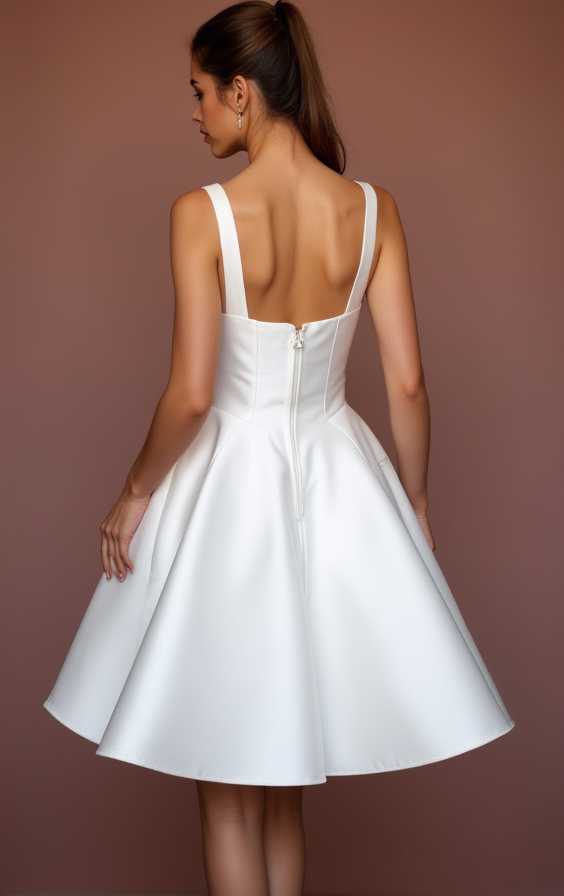 Elegant White Mini Short Wedding Dress with an Illusion Neckline for a Subtle Sexy Look
