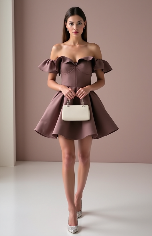 Romantic Brown Evening Dress & Prom Dress with Fitted Bodice and Dreamy Layers