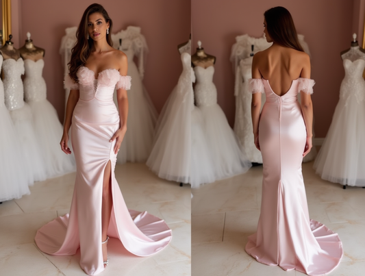 Sophisticated Pink Evening Dress & Prom Dress with Long Train for Maximum Drama