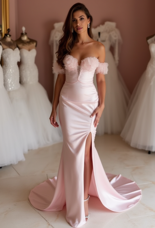 Sophisticated Pink Evening Dress & Prom Dress with Long Train for Maximum Drama