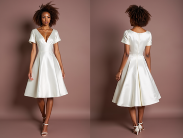 Romantic White Mini Short Wedding Dress with a Puff Sleeve and Lace Detailing