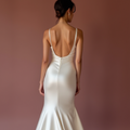Fitted White Mermaid Wedding Dress with a Detachable Train for Versatility