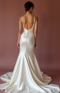 Fitted White Mermaid Wedding Dress with a Detachable Train for Versatility