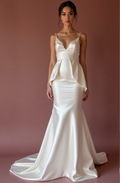 Fitted White Mermaid Wedding Dress with a Detachable Train for Versatility