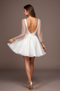 Stylish White Mini Short Wedding Dress with a Pleated Bodice for a Flattering Silhouette