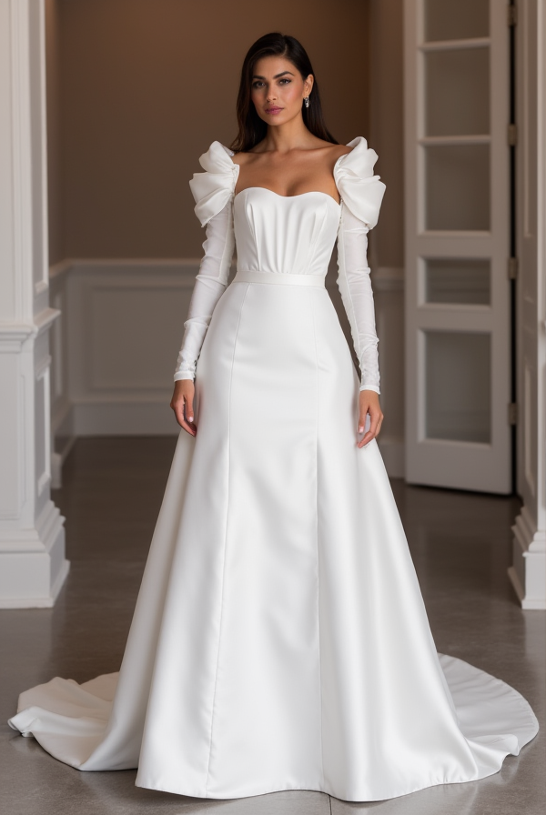 Mermaid White Wedding Dress with a Lace Bodice and Satin Skirt for a Chic Look