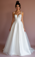 Show-Stopping White Princess Wedding Dress with Layers of Tulle and a Beaded Waist