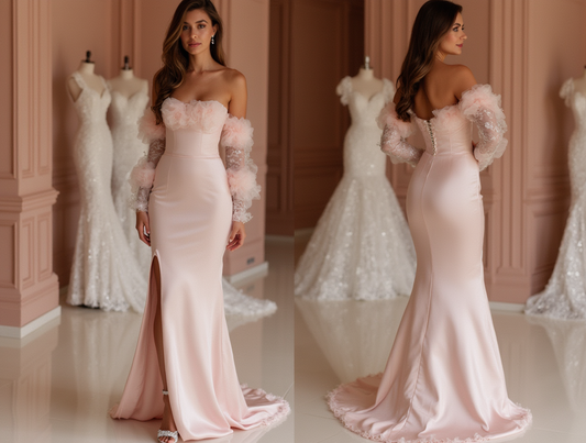 Regal Pink Evening Dress & Prom Dress with Satin Drape and Embellished Waist