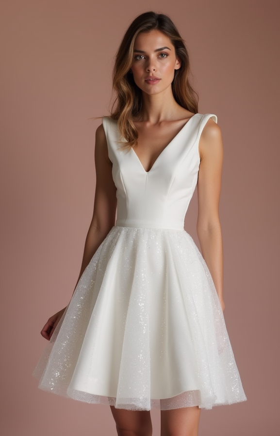 Elegant White Mini Short Wedding Dress with a Sculpted Bustier for a Sophisticated Look