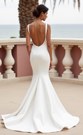 Elegant White Mermaid Wedding Dress with Illusion Sleeves for a Soft Bridal Look