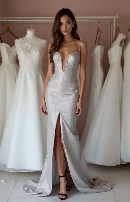Simple White A-Line Bridal Gown with Satin Finish and Sleek Modern Fit