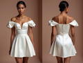 Vintage-Inspired White Mini Short Wedding Dress with a Fitted Waist and Flared Skirt