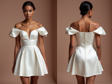Vintage-Inspired White Mini Short Wedding Dress with a Fitted Waist and Flared Skirt