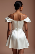 Vintage-Inspired White Mini Short Wedding Dress with a Fitted Waist and Flared Skirt