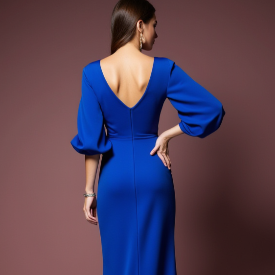 Sexy Blue Evening Dress and Prom Gown with a Fitted Skirt and Lace Bodice