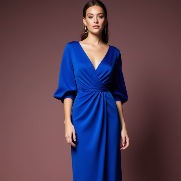 Sexy Blue Evening Dress and Prom Gown with a Fitted Skirt and Lace Bodice