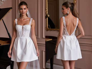 Elegant Short Wedding Dress and Mini Dress with a Flared Skirt for a Playful Touch