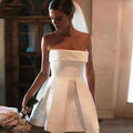 Elegant Strapless Pleat Short Wedding Dress For Women Simple Backless A Line Above Knee Mini Bridal Gown Robe De Mariee