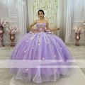 Glittering Lilac Butterfly Quinceanera Dresses With Bow Off-Shoulder Vestidos De 15 Anos Party Prom Princess Dress