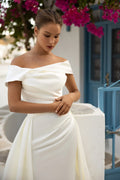 Elegant Off Shoulder Satin Wedding Dresses With Detachable Train Women Mermaid Bridal Gowns Bride Dress