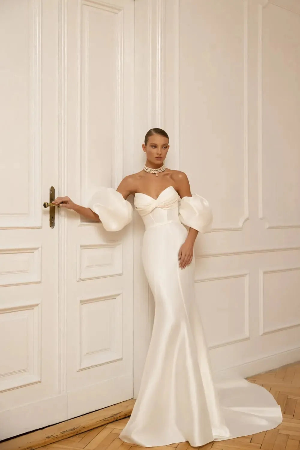 Elegant Simple Wedding Dresses Satin Sheath Mermaid Sexy Bridal Gowns Strapless Backless Sleeveless Robes Vestidos De Novia